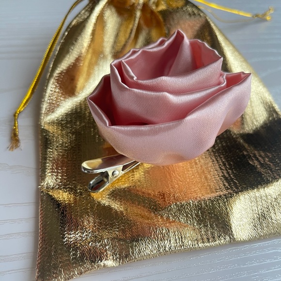 Pink Satin Flower Hair Clip With Rhinestone, Satin Flowers, Hair Clips - Picture 7 of 8